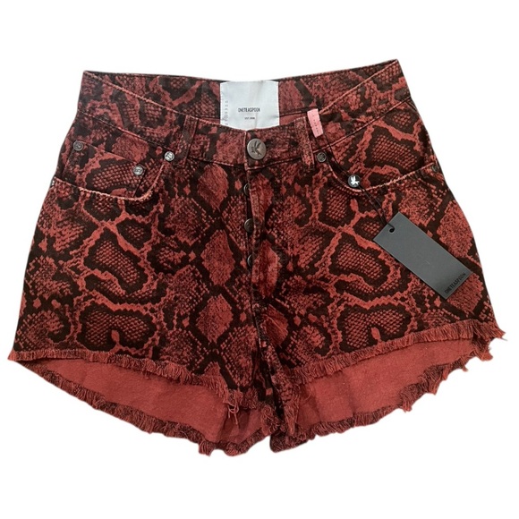 One Teaspoon Bonitas High Waist Denim Shorts Python Snake Print Size 26 AU/ 4 US - Picture 5 of 14